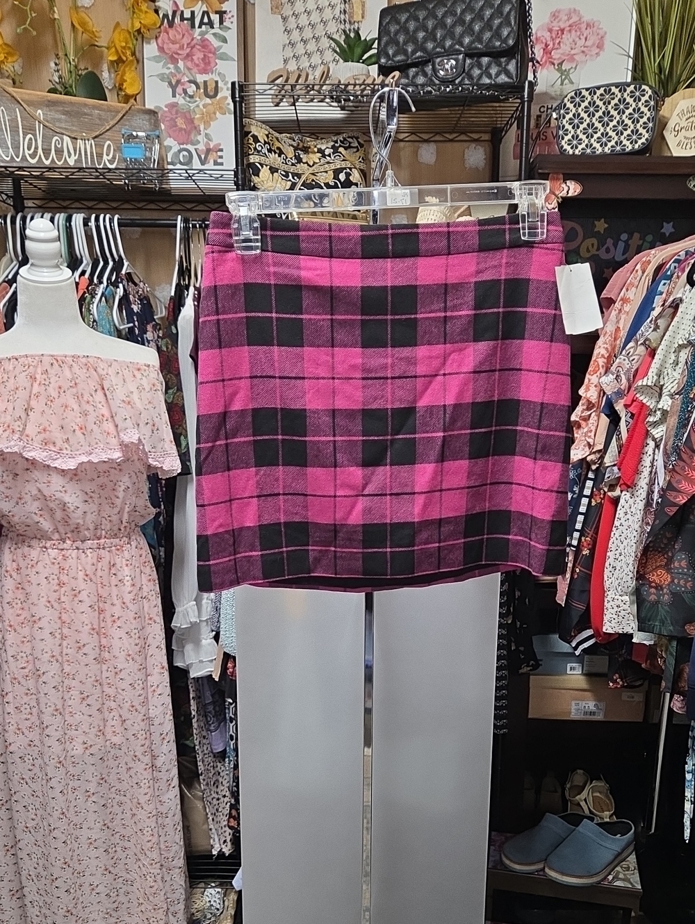 Alice + Olivia Pink and Black Plaid Mini Skirt